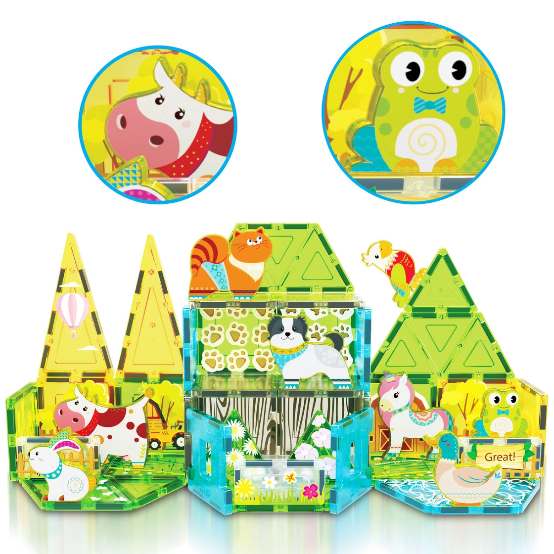 Picasso Magnet Tile Playset 52 Piece Building Blocks Farm Animal Toy Set