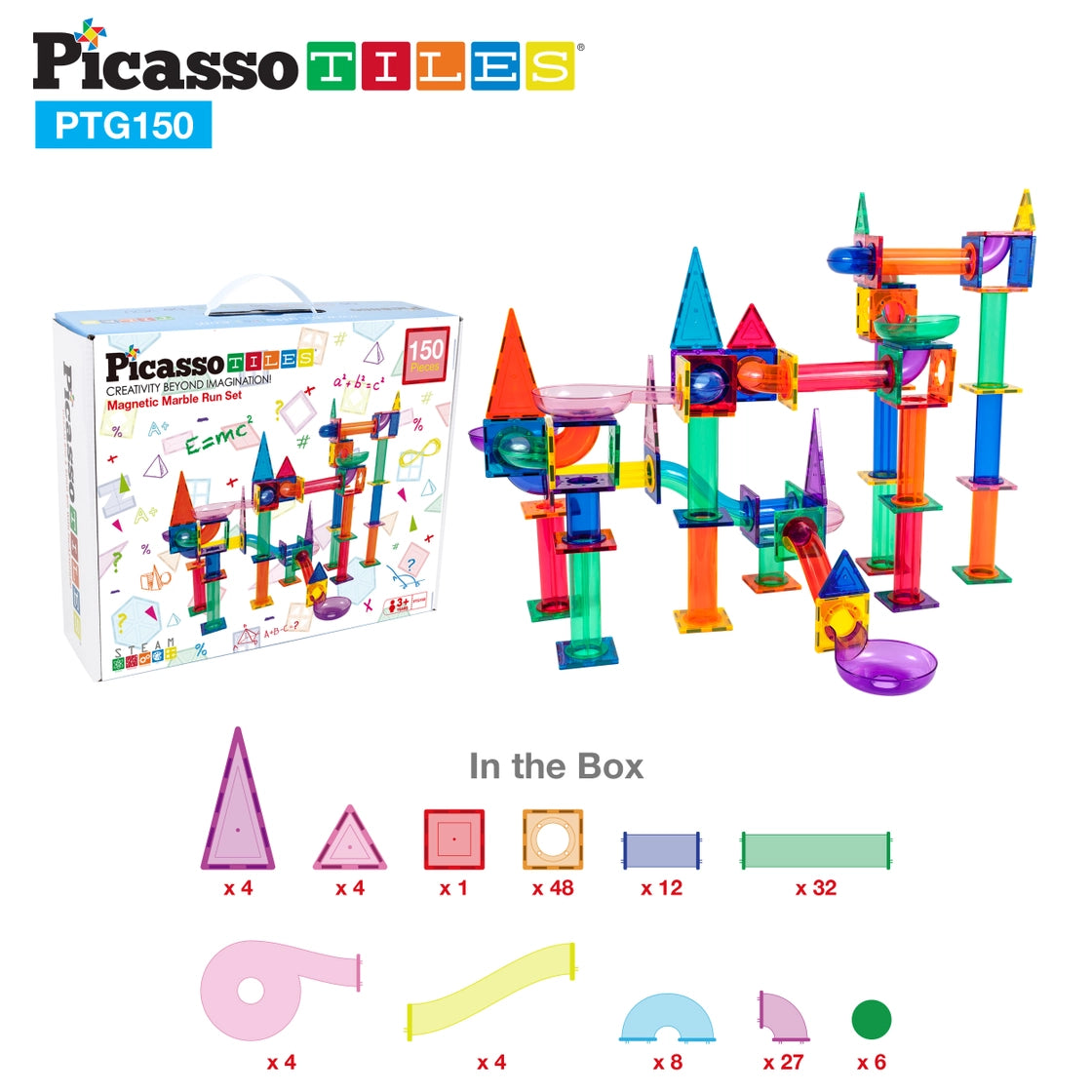 PicassoTiles 50 Piece Magnetic Marble Run Track