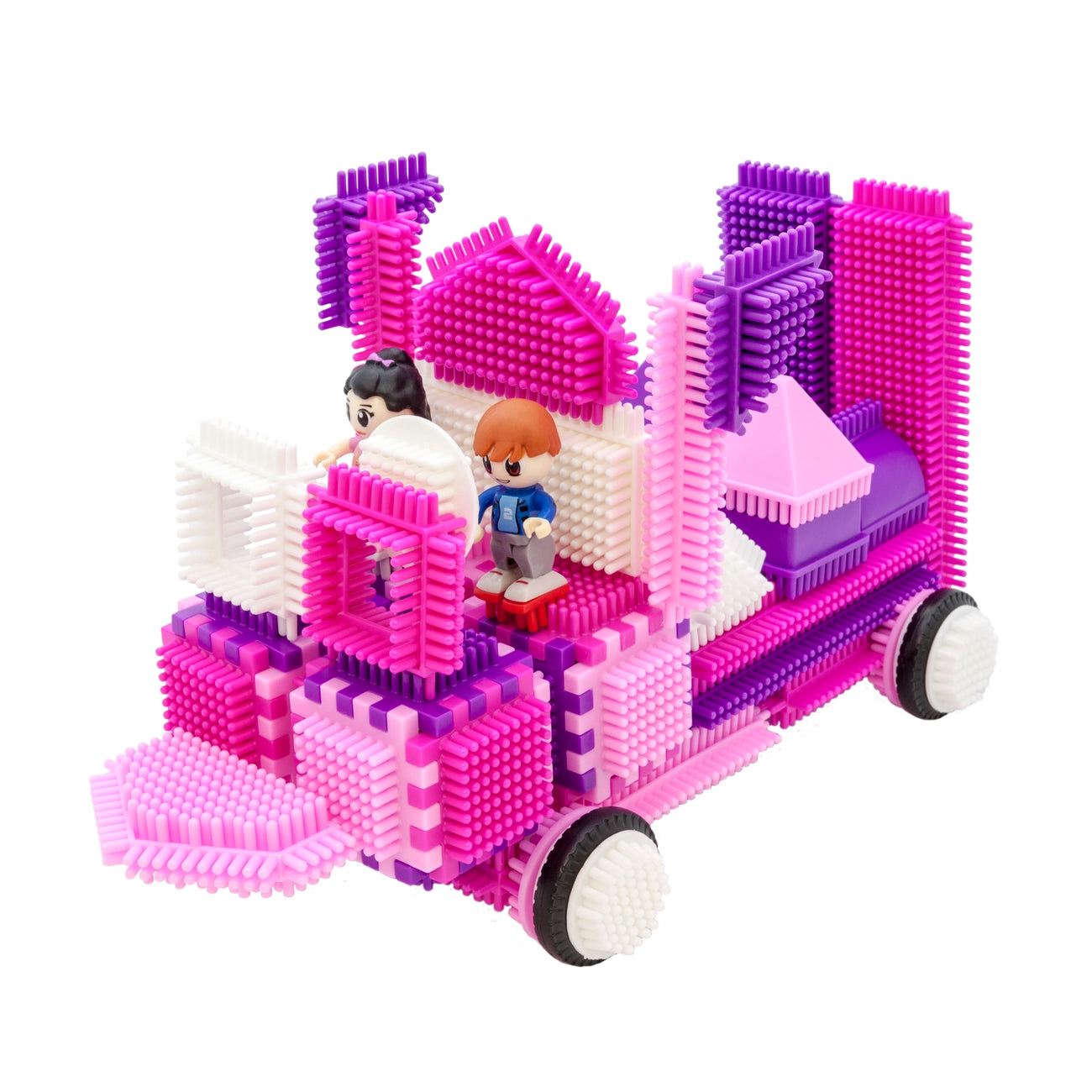 PicassoTiles 106 Piece Pink Castle Themed Bristle Blocks Set