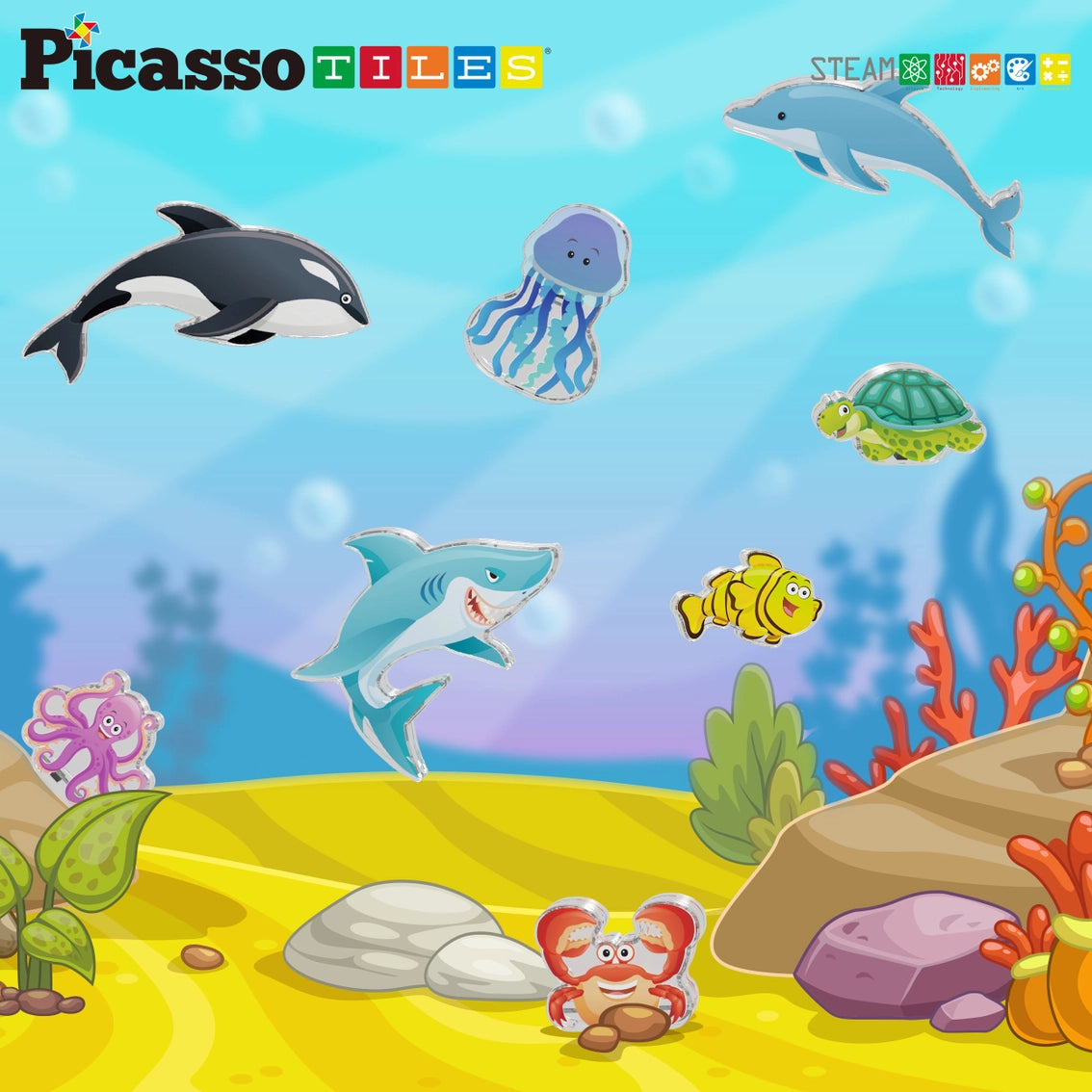 Picasso 8pc Magnet Building Blocks Marine Sea Life Figures