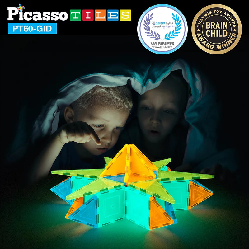 Picasso 60 Piece Glow in the Dark Magnetic Tiles