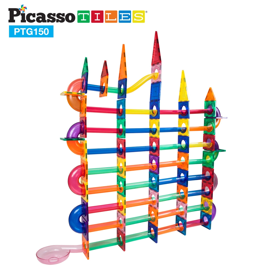 PicassoTiles 50 Piece Magnetic Marble Run Track