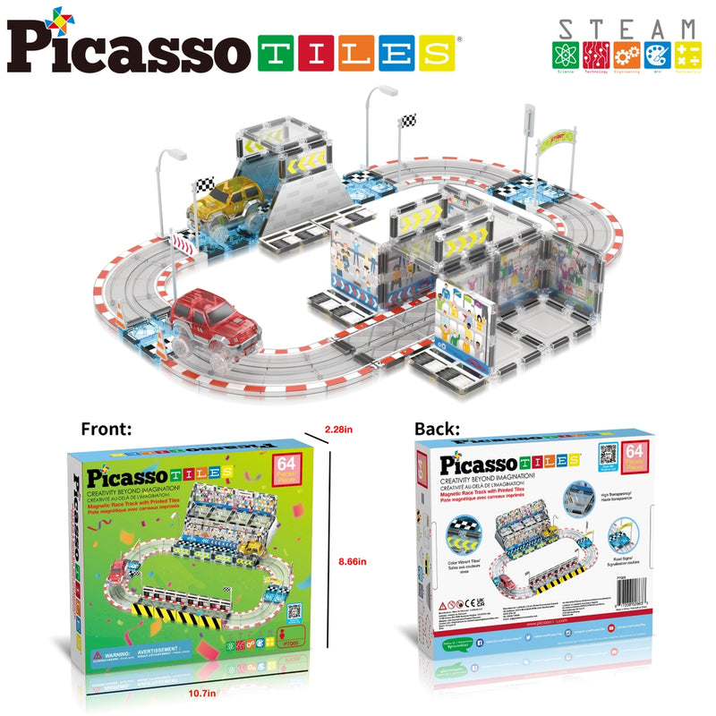 PicassoTiles Stadium Race Track with 2 Trucks