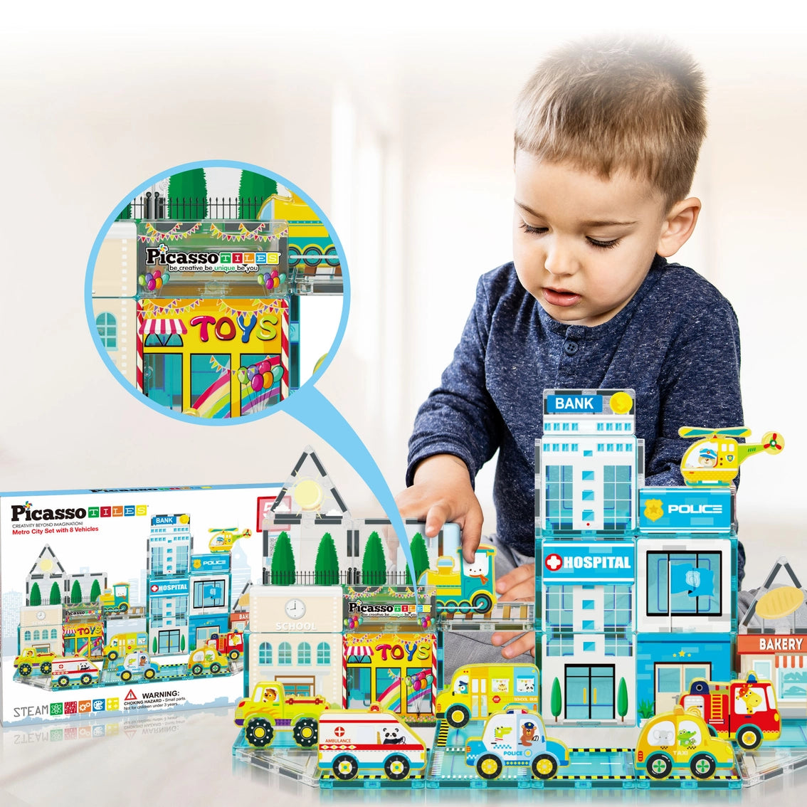 Picasso Magnet Tile Playset Metro City Town with Vehicles