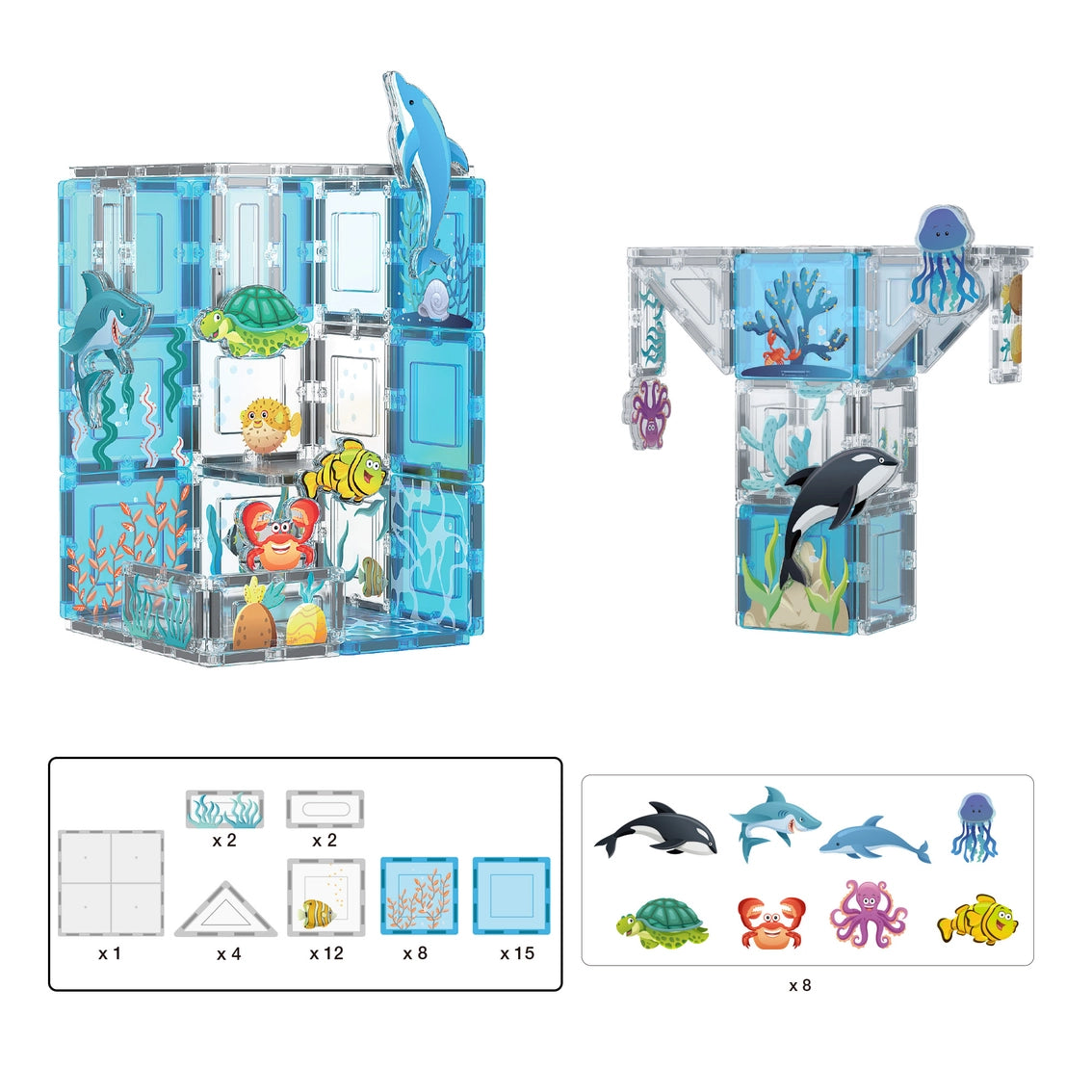 Picasso Magnet Tile Playset Aquarium with Sea Life Figures