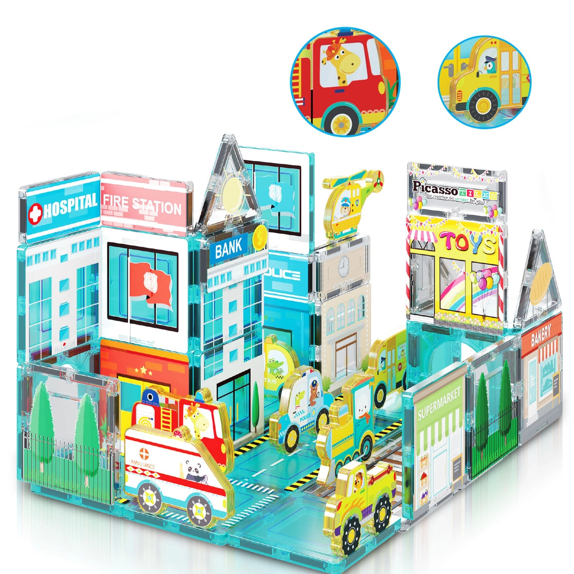 Picasso Magnet Tile Playset Metro City Town with Vehicles
