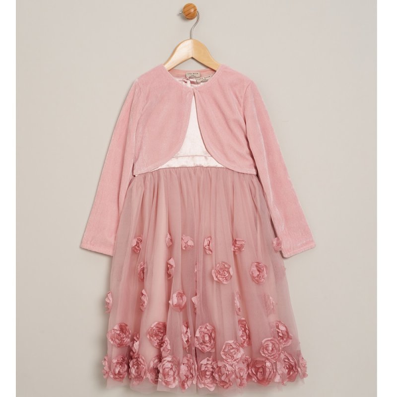 Rose Pink Party Dress with Velvet Bolero