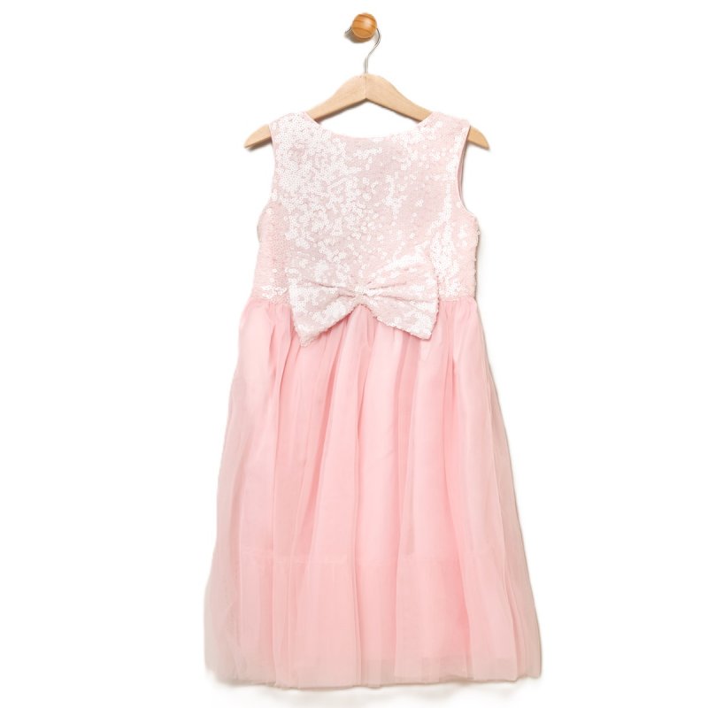 Baby Pink Sequinned Bow Party Dress