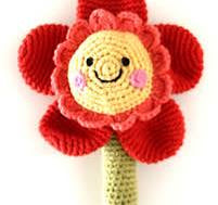 Pebble Fair Trade Hand Knitted Red Flower Rattle