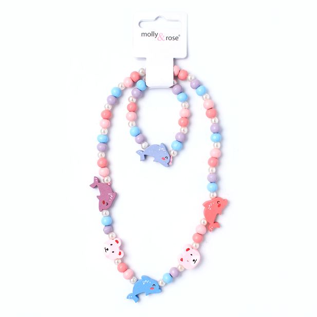 Dolphin Beaded Necklace And Bracelet Set