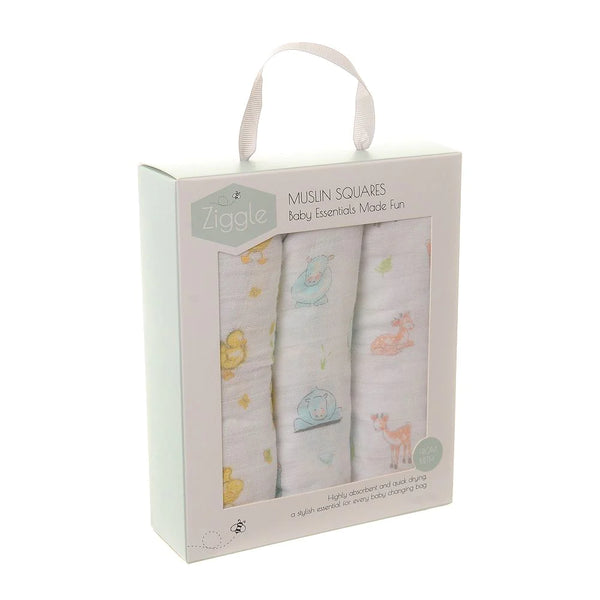 Ziggle Pastel Animals 3pk Muslin Set