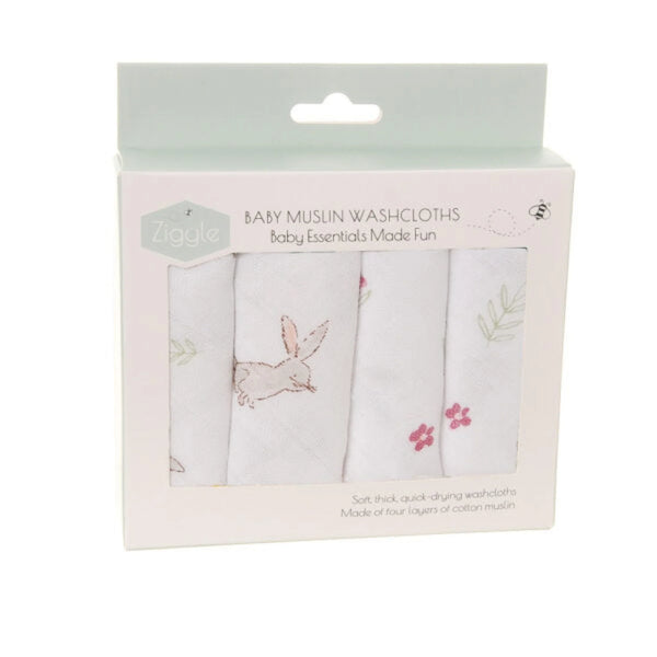 Ziggle Bunnies 4pk Muslin Wash Cloths