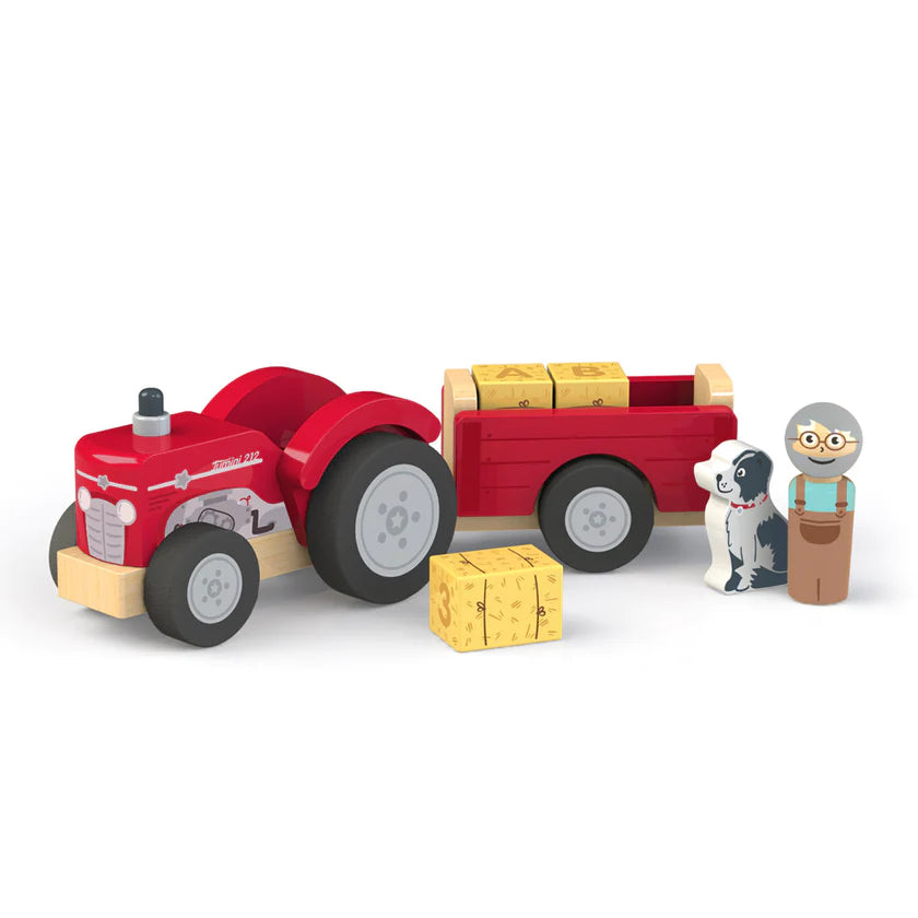 Wooden Tractor with Farmer, Sheep Dog & Hay Bales