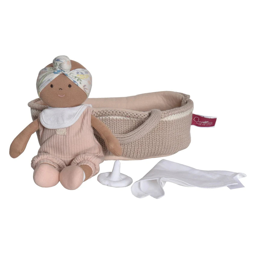 Tikiri Knitted Carry Cot with Baby Doll - Luna