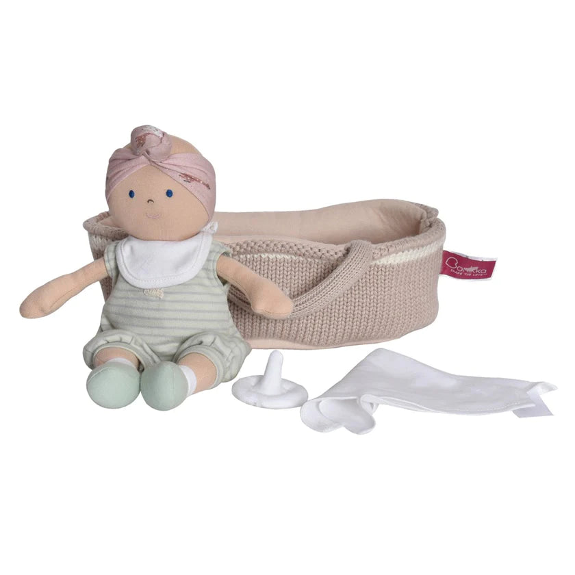 Tikiri Knitted Carry Cot with Baby Doll - Clara