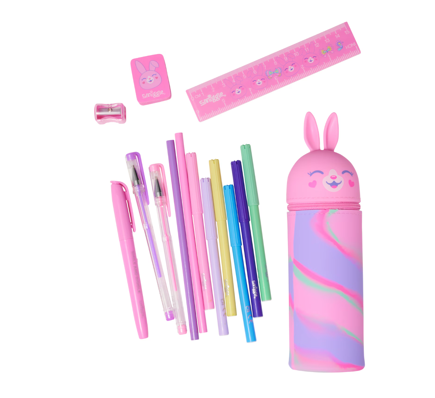 Smiggle Pink Bunny Pencil Case and Stationery Kit