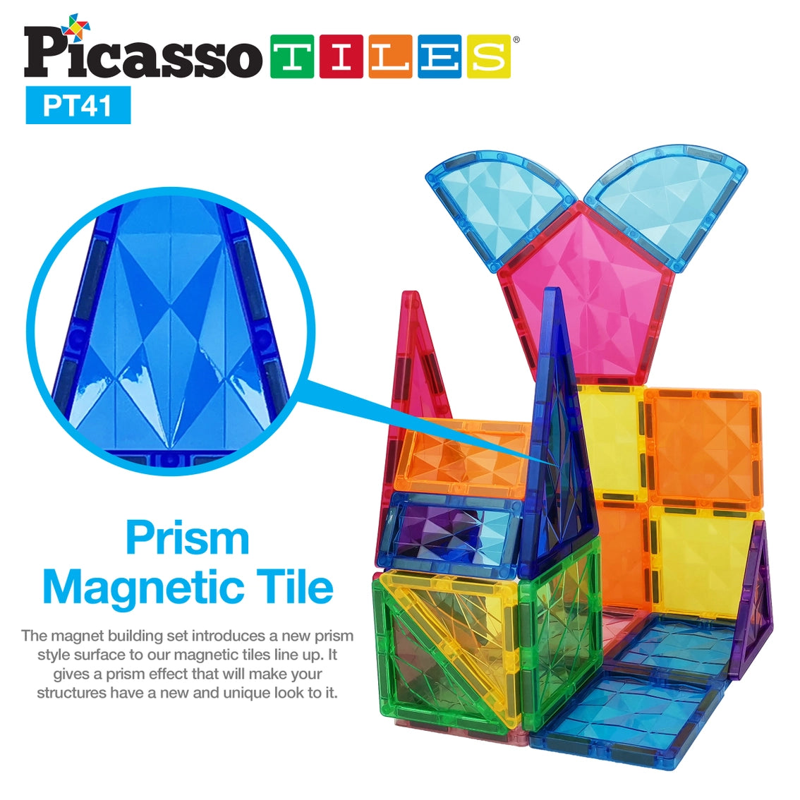 PicassoTiles 41 Piece Prism Magnetic Building Block Set