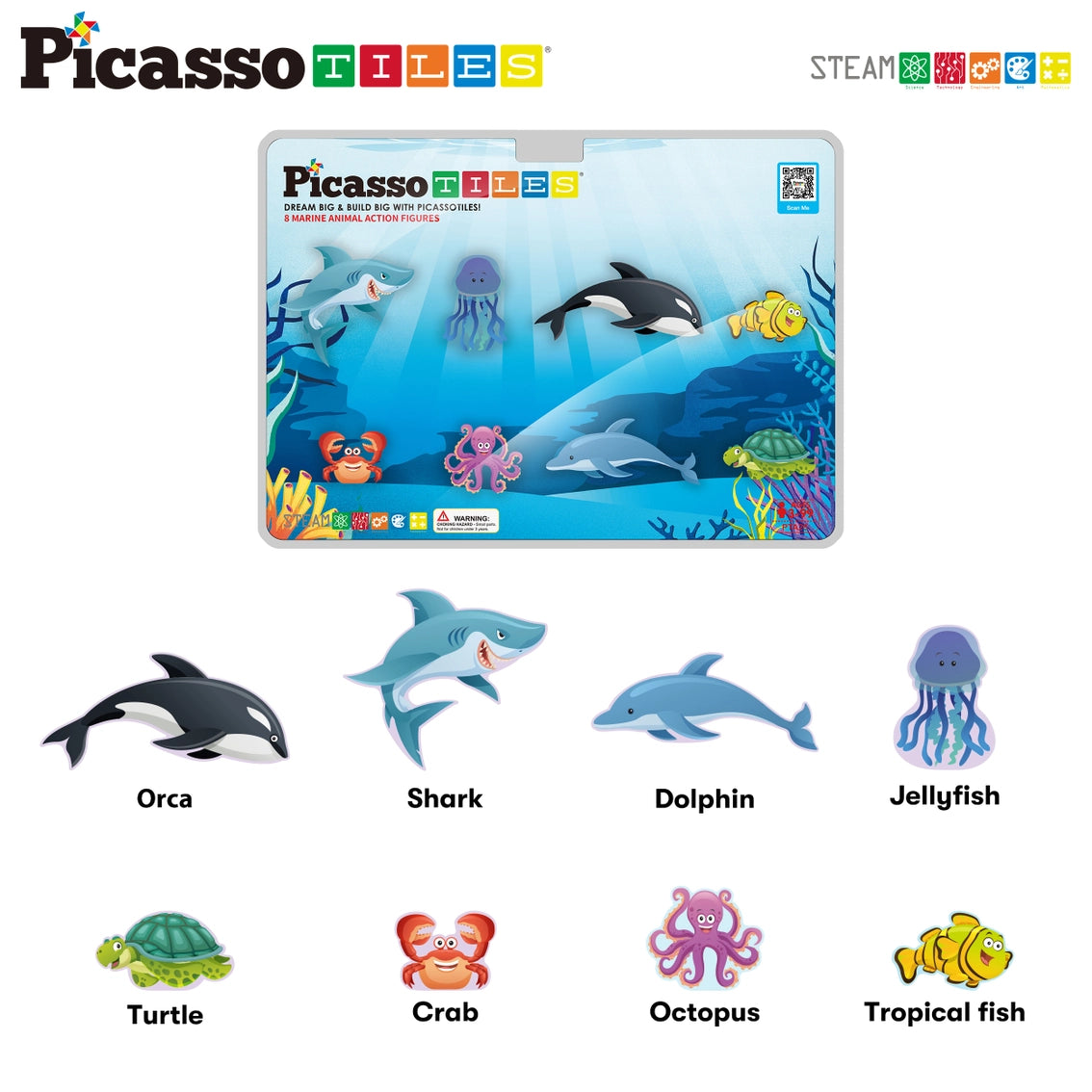 Picasso 8pc Magnet Building Blocks Marine Sea Life Figures