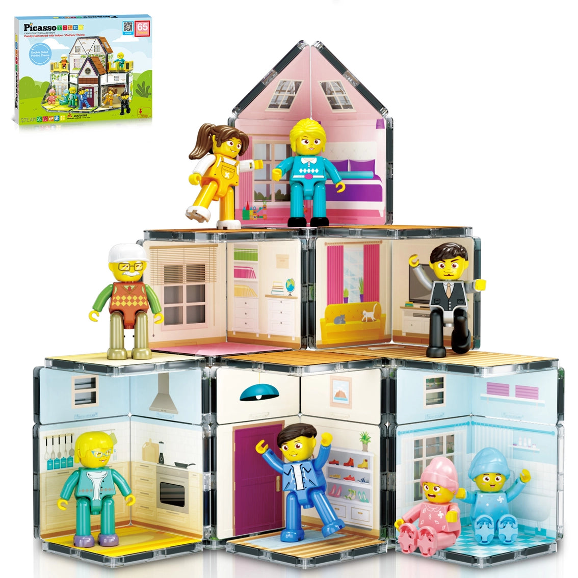 Picasso Magnet Tile Playset Family House with Characters