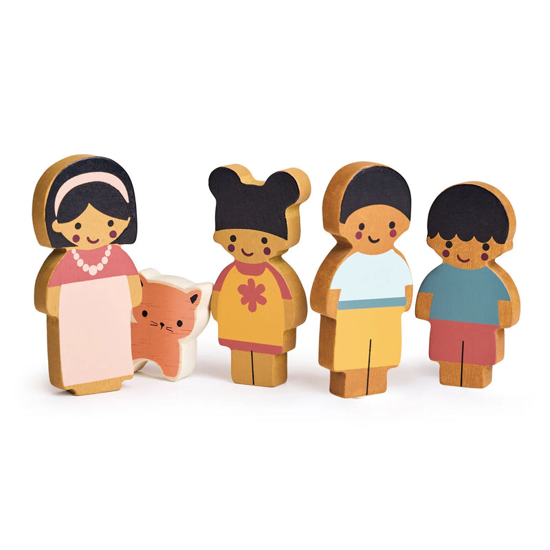Wooden Doll Family with Cat