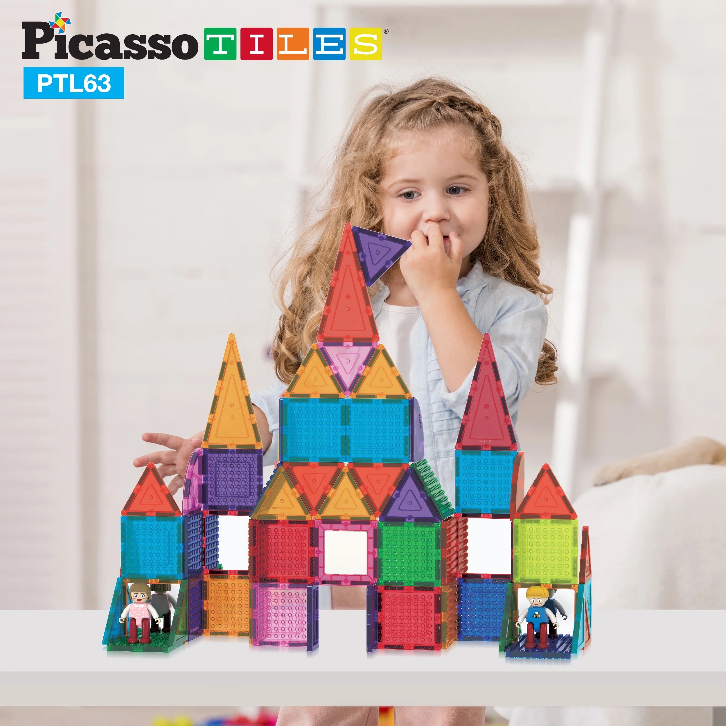 Picasso 63 Piece Magnetic Tiles with 2 Character