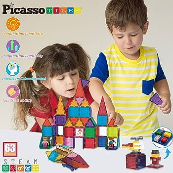 Picasso 63 Piece Magnetic Tiles with 2 Character