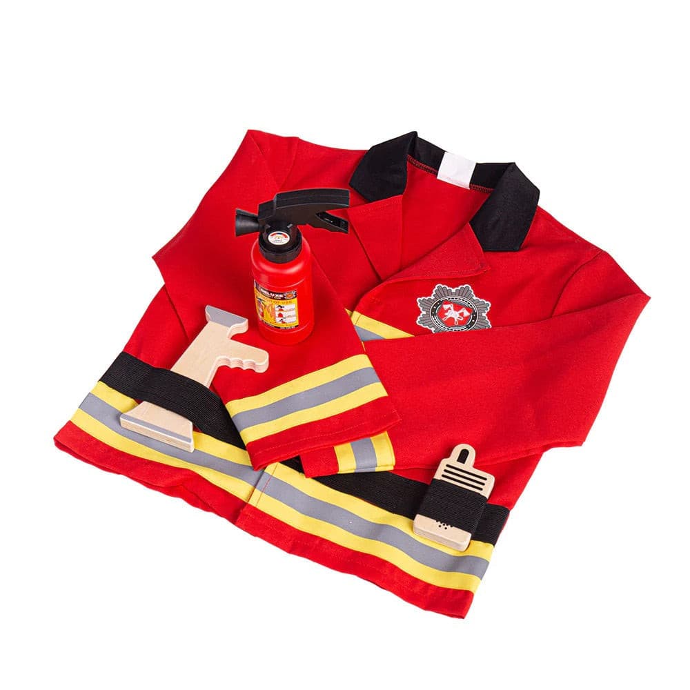Dress Up Costume - Fire Fighter (helmet sold separately) with Wooden Accessories.