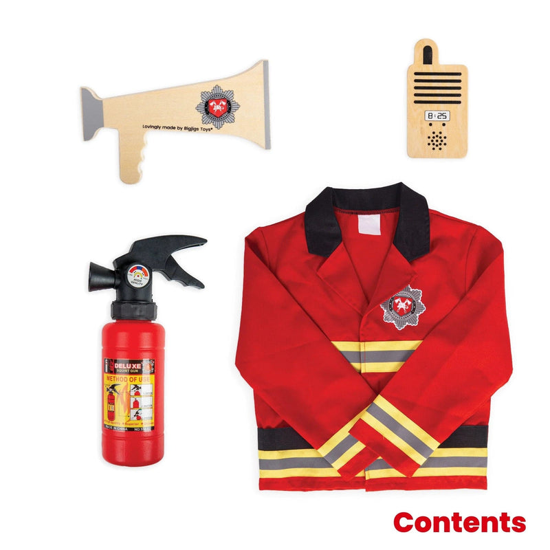 Dress Up Costume - Fire Fighter (helmet sold separately) with Wooden Accessories.