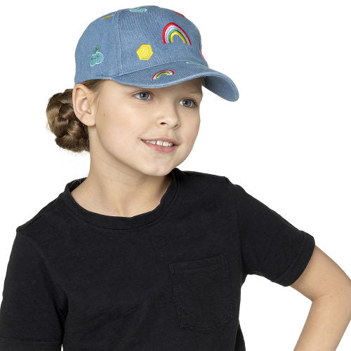 Denim Baseball Hat With Embroidered Patches