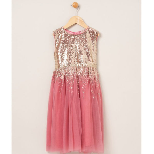 Cerise Pink Sequinned Party Dress with Velvet Bolero