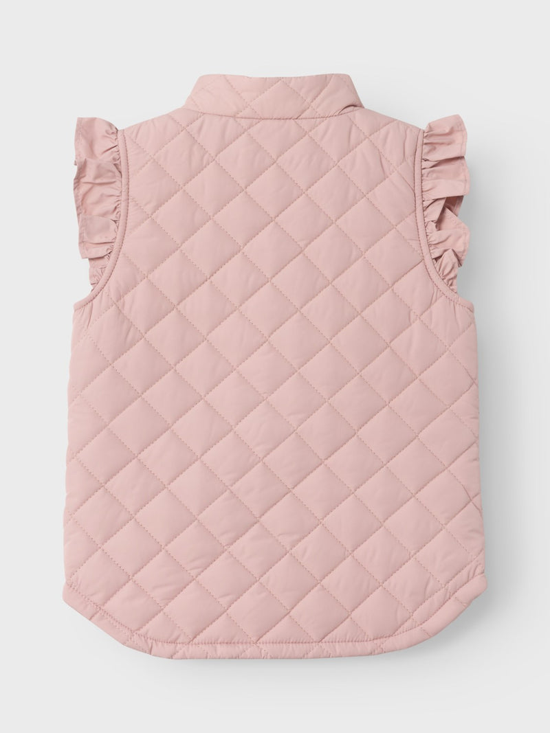 Pink Quilted Ruffle Sleeve Gilet