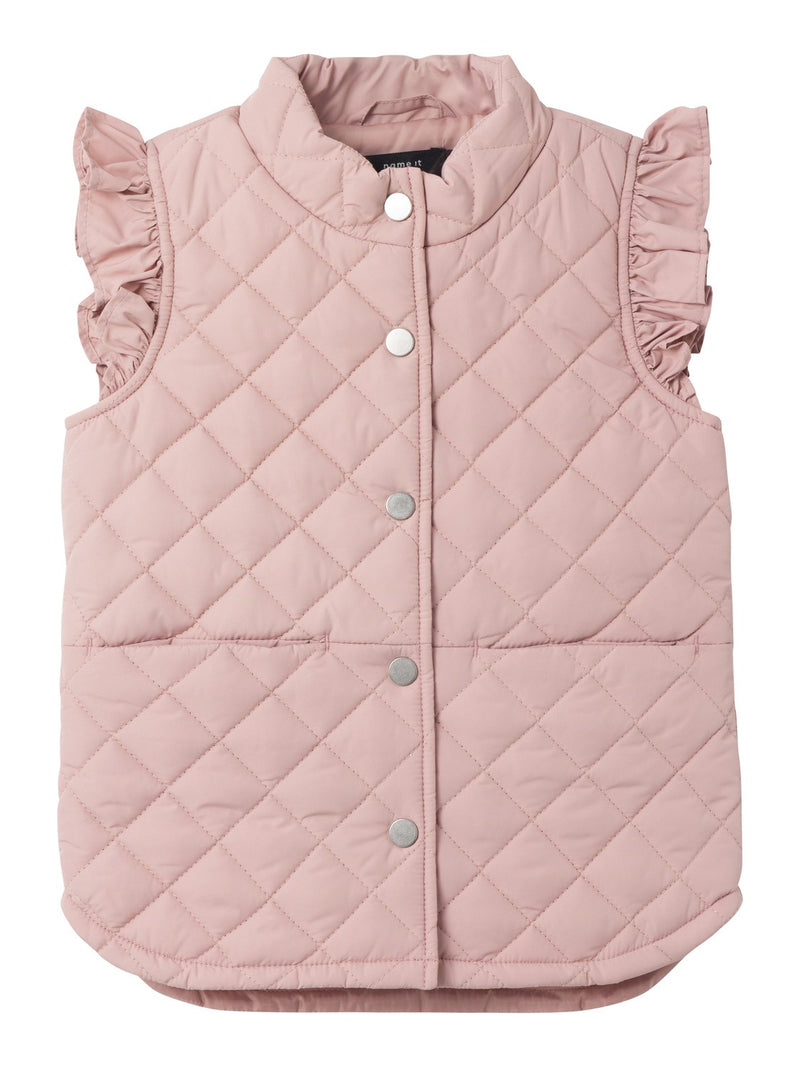 Pink Quilted Ruffle Sleeve Gilet