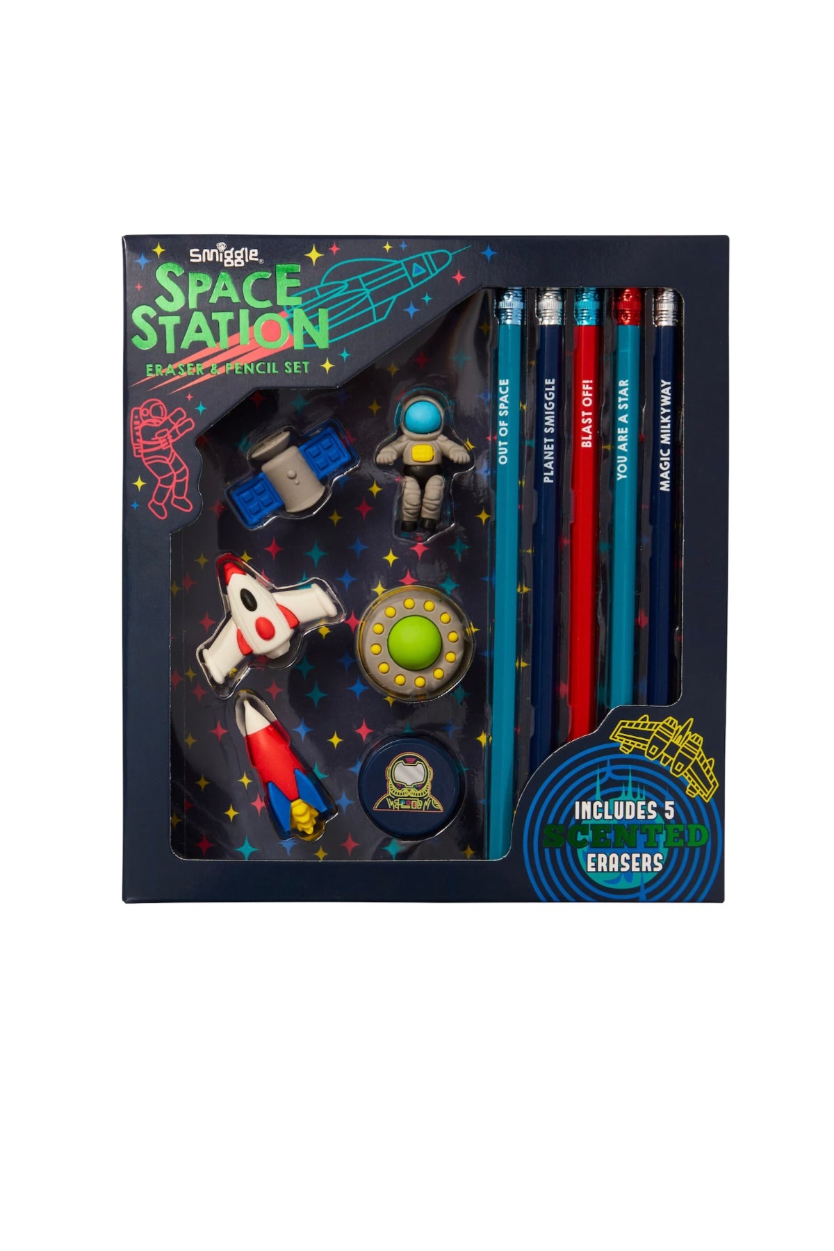 Smiggle Space Eraser and Pencil Gift Pack