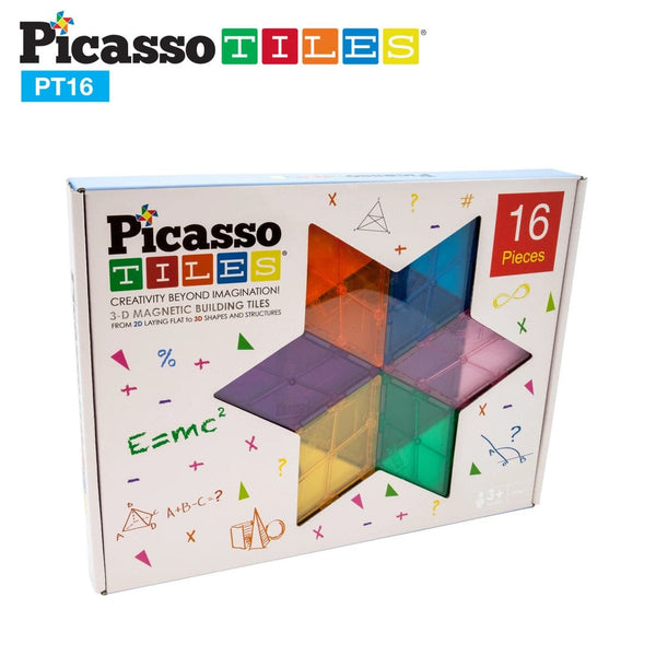 Picasso Tiles The 16 Piece Geometry Set is designed to help children explore creative and imaginative play. This set includes everything needed to teach basic geometry, and can help foster your child's learning through hands-on activities and exploration.
