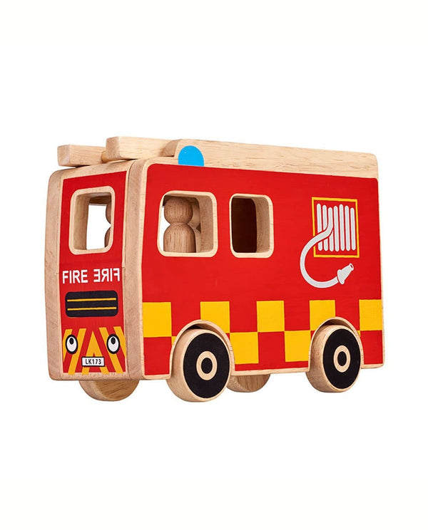 Wooden Fire Engine with 3 people.