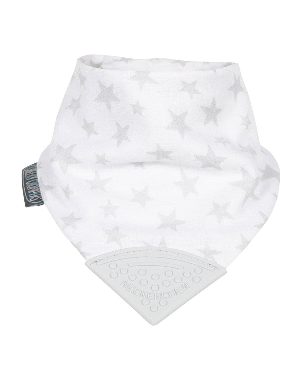 Cheeky Chompers Dribble Bandana Bibs with Teether Attached with teether Super absorbent - 3 layers Hygienic  2 bibs in one Plain layers: 100% cotton Suitable for 2 months - 2 years grey stars