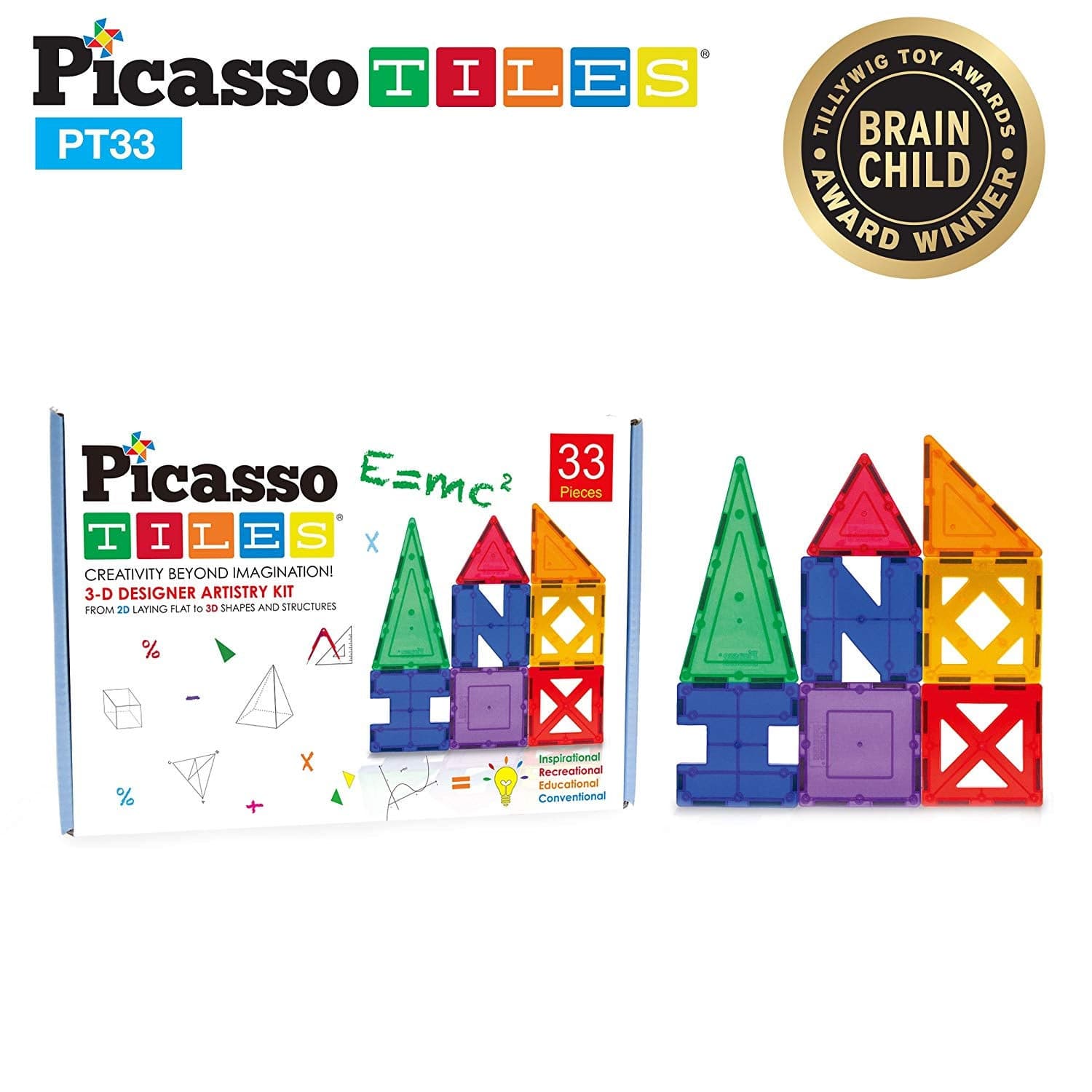 Picasso Tiles 33 Piece Magnetic Tiles Suitable for all ages (3+ and up)