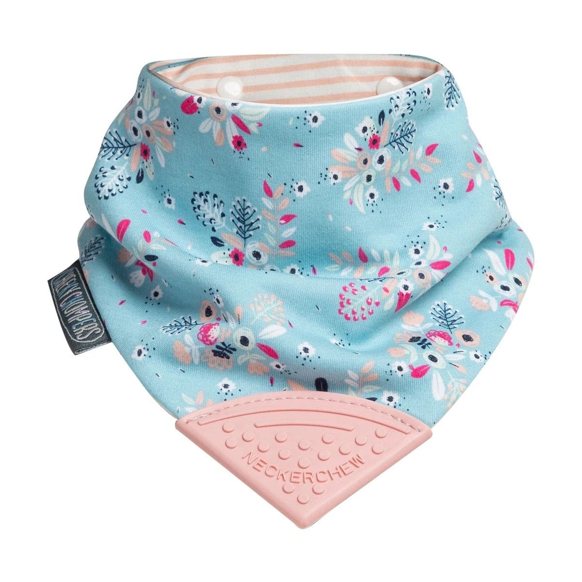 Cheeky Chompers Dribble Bandana Bibs with Teether Attached with teether Super absorbent - 3 layers Hygienic  2 bibs in one Plain layers: 100% cotton Suitable for 2 months - 2 years Flowers