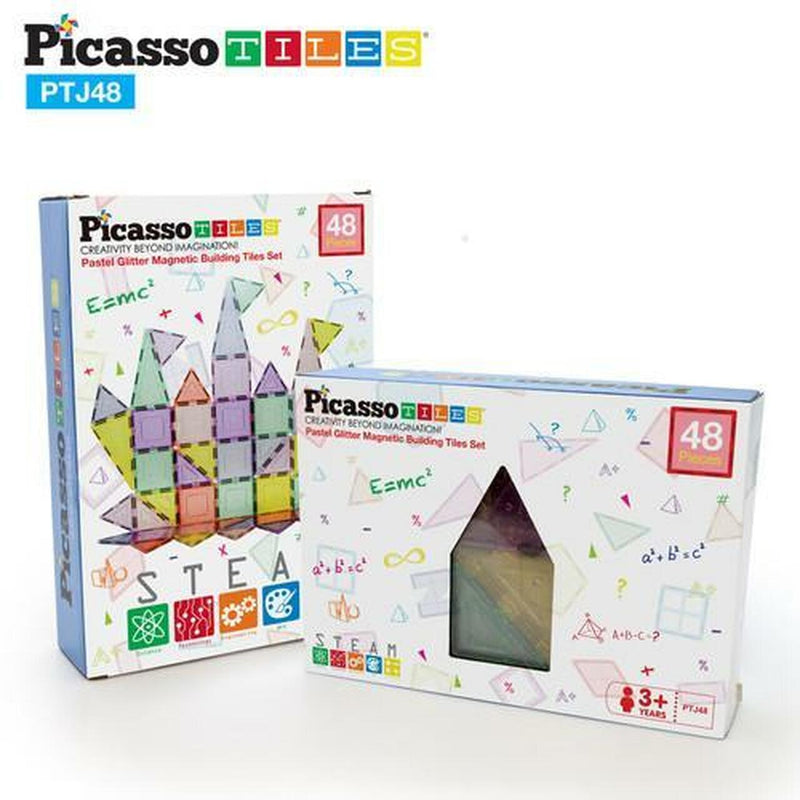 Picasso  Tiles Glitter Magnetic Tiles with 48 Glitter Pastel Colors Toy and Game Materials/Fabric: BPA-FREE & NON-TOXIC. Age 3+