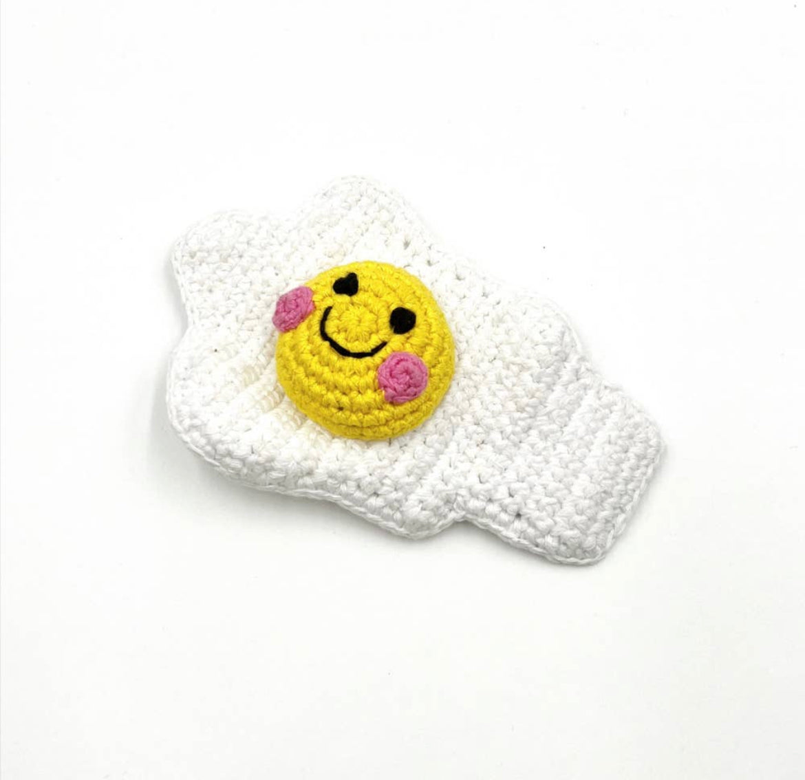 Fair Trade Hand Knitted Fried Egg Rattle.