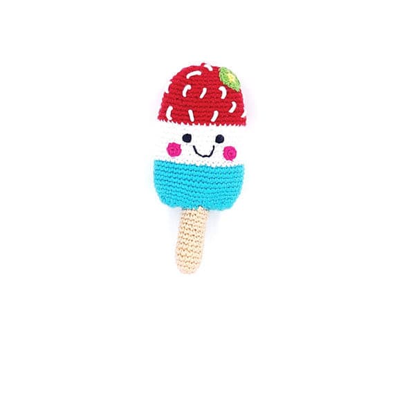 Fair Trade Hand Knitted Blue Ice lolly Rattle.
