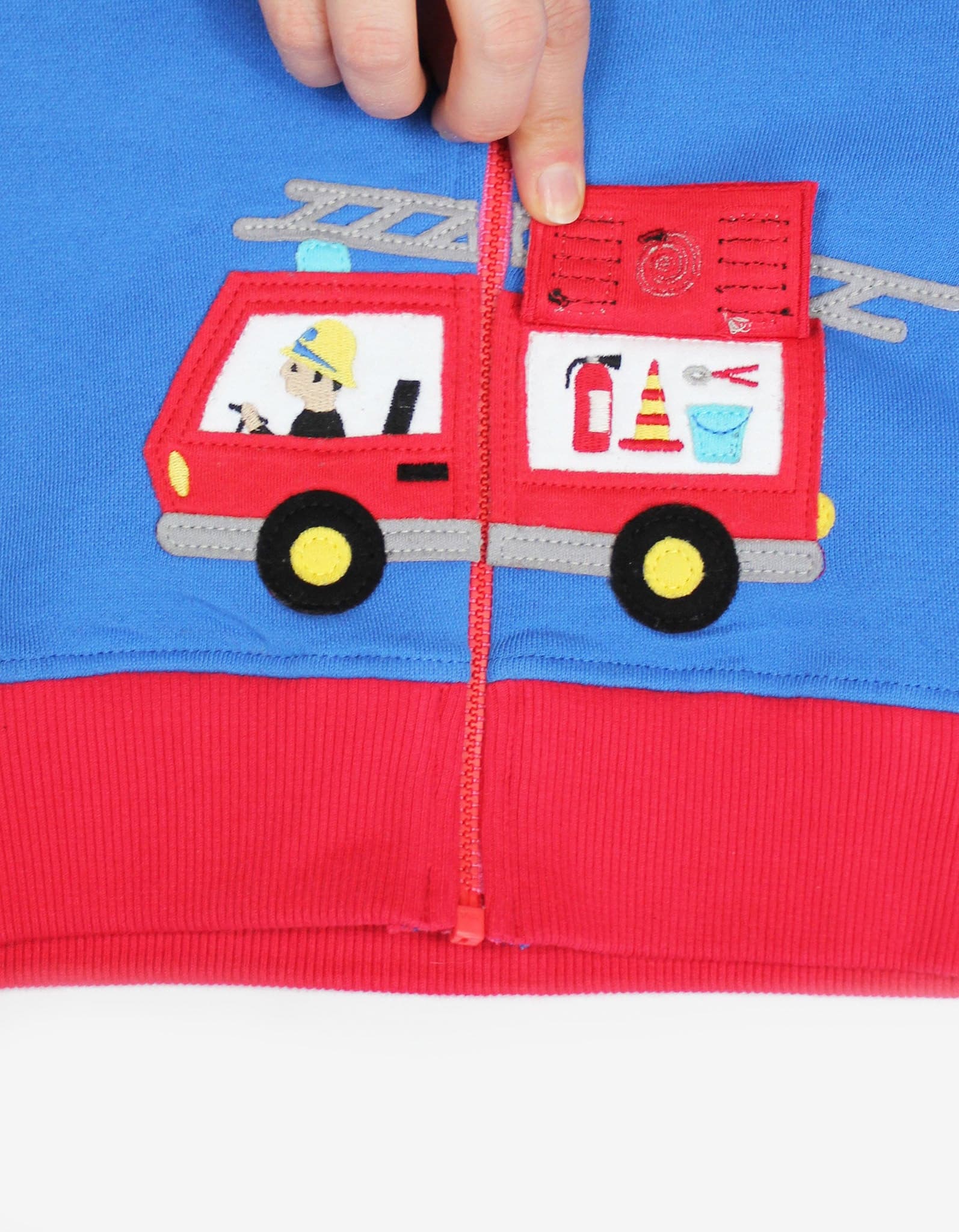 Organic Fire Engine Applique Hoodie.