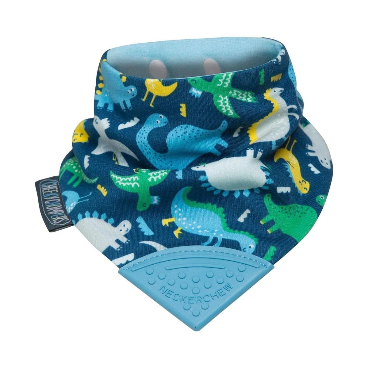 Cheeky Chompers Dribble Bandana Bibs with Teether Attached with teether Super absorbent - 3 layers Hygienic  2 bibs in one Plain layers: 100% cotton Suitable for 2 months - 2 years Dinosaurs