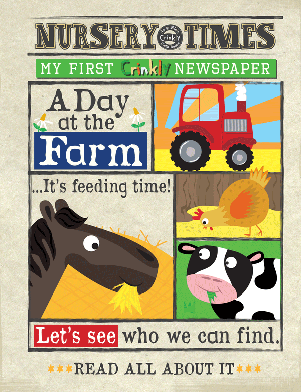 A day at the farm - Nursery Times Crinkly Newspaper  CE tested, machine washable and are handmade using safety tested materials. Suitable from birth