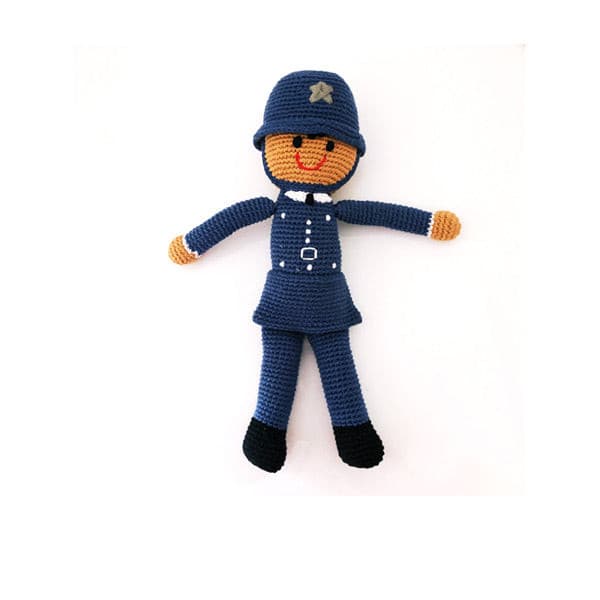   Pebble Toys -Fair Trade Hand Knitted Policeman handmade and suitable from birth
