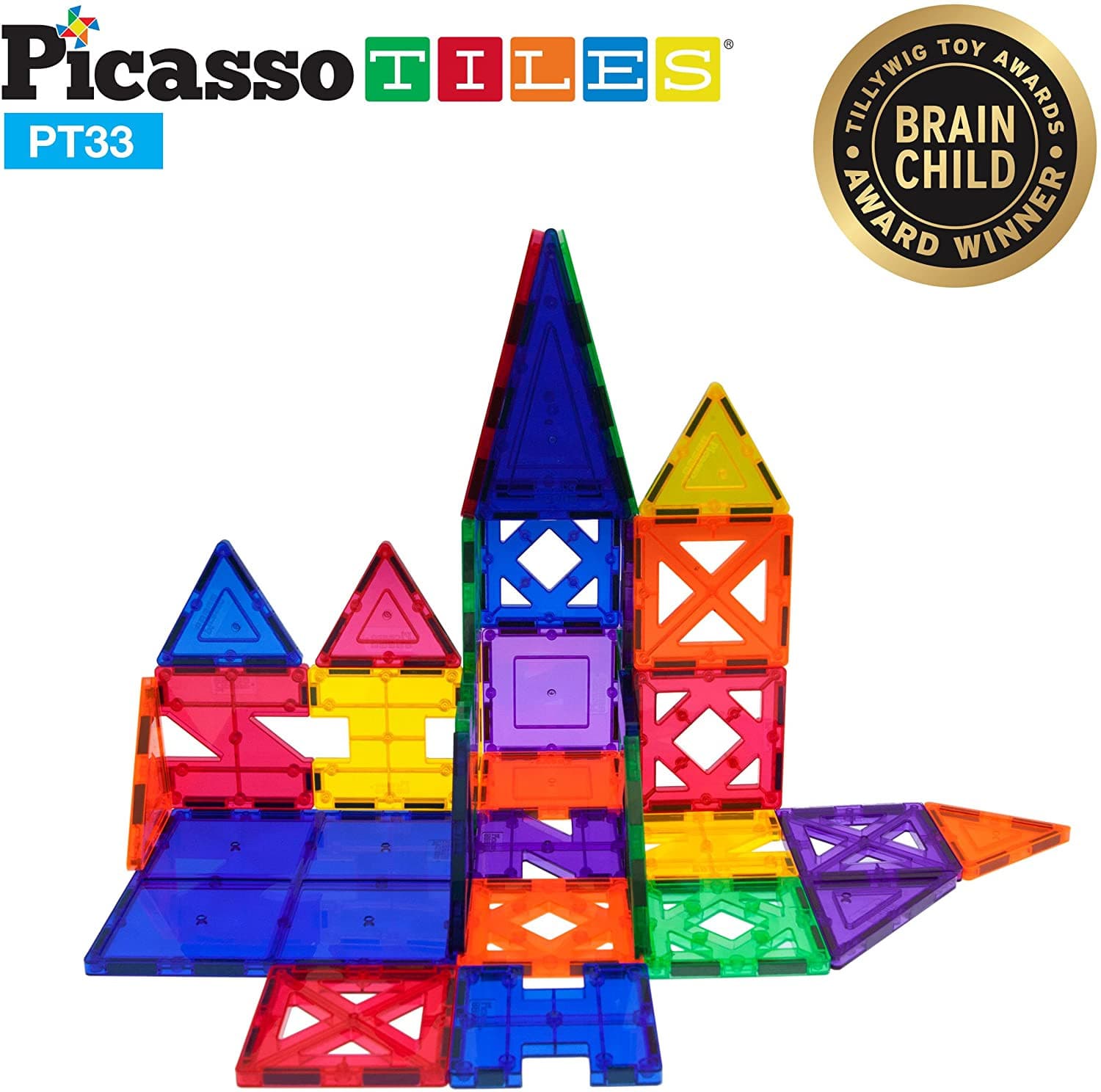 Picasso Tiles 33 Piece Magnetic Tiles Suitable for all ages (3+ and up)